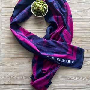 Tori Richard Honolulu Cotton Pareo Wrap Pink Navy Tropical Beach Sarong 46x146